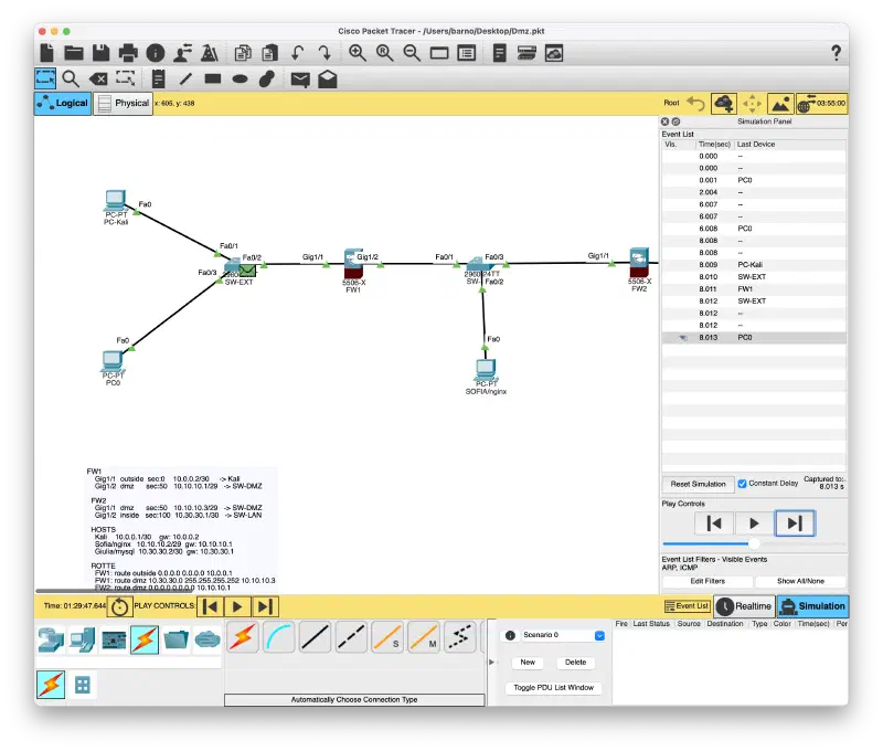Simulation mode - ping fallisce per isolamento VLAN