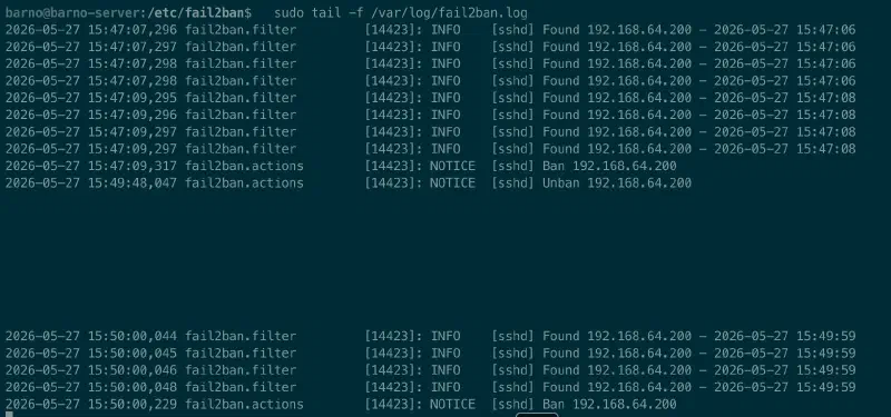 fail2ban - il ciclo ban/unban in tempo reale
