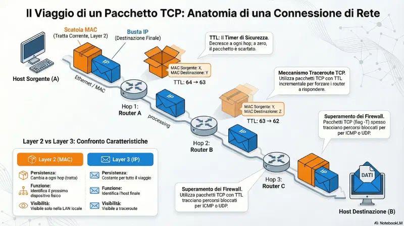 Il Viaggio di un Pacchetto TCP: Anatomia di una Connessione di Rete
