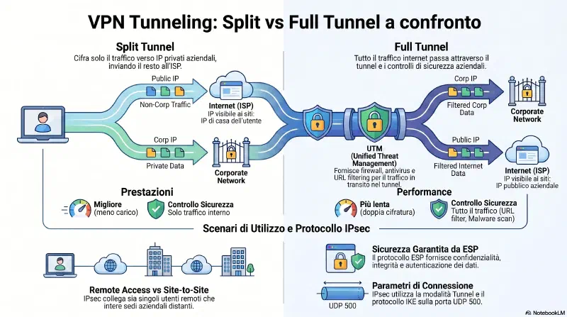 Rappresentazione di Split Tunnel vs Full Tunnel